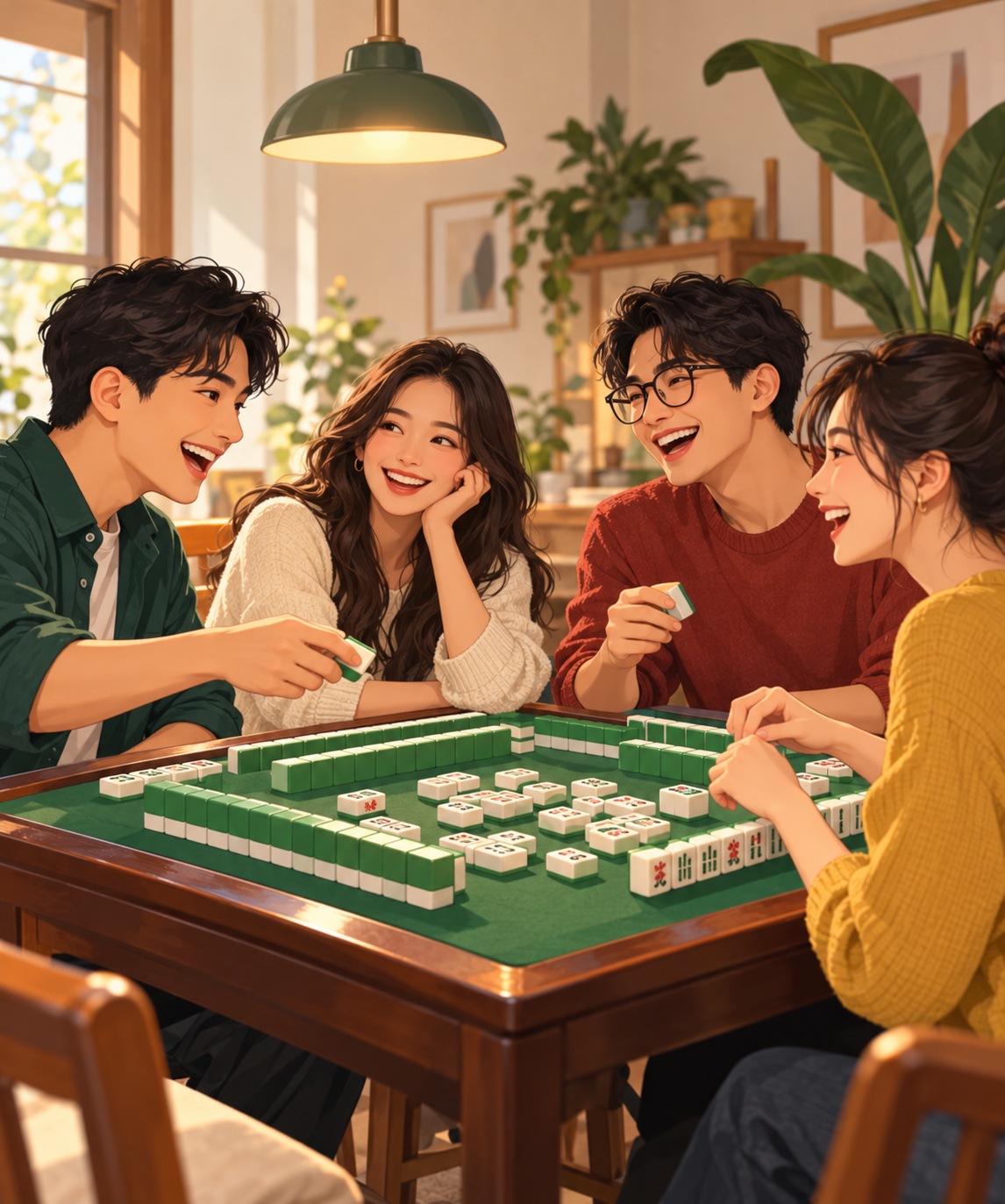 Friends enjoying a game of mahjong together
